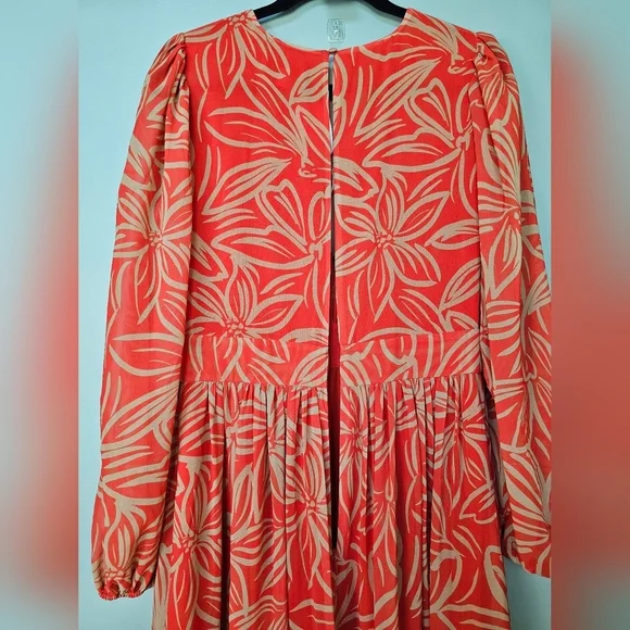 TOCCIN x RTR Women's Long-Sleeve V-Neck Printed Maxi Dress, Orange Tan Floral, 8 - Picture 13 of 17